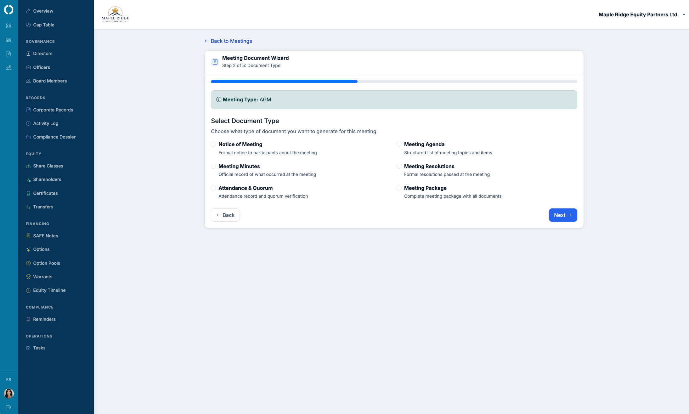 The annual meeting workflow in Octelligence.