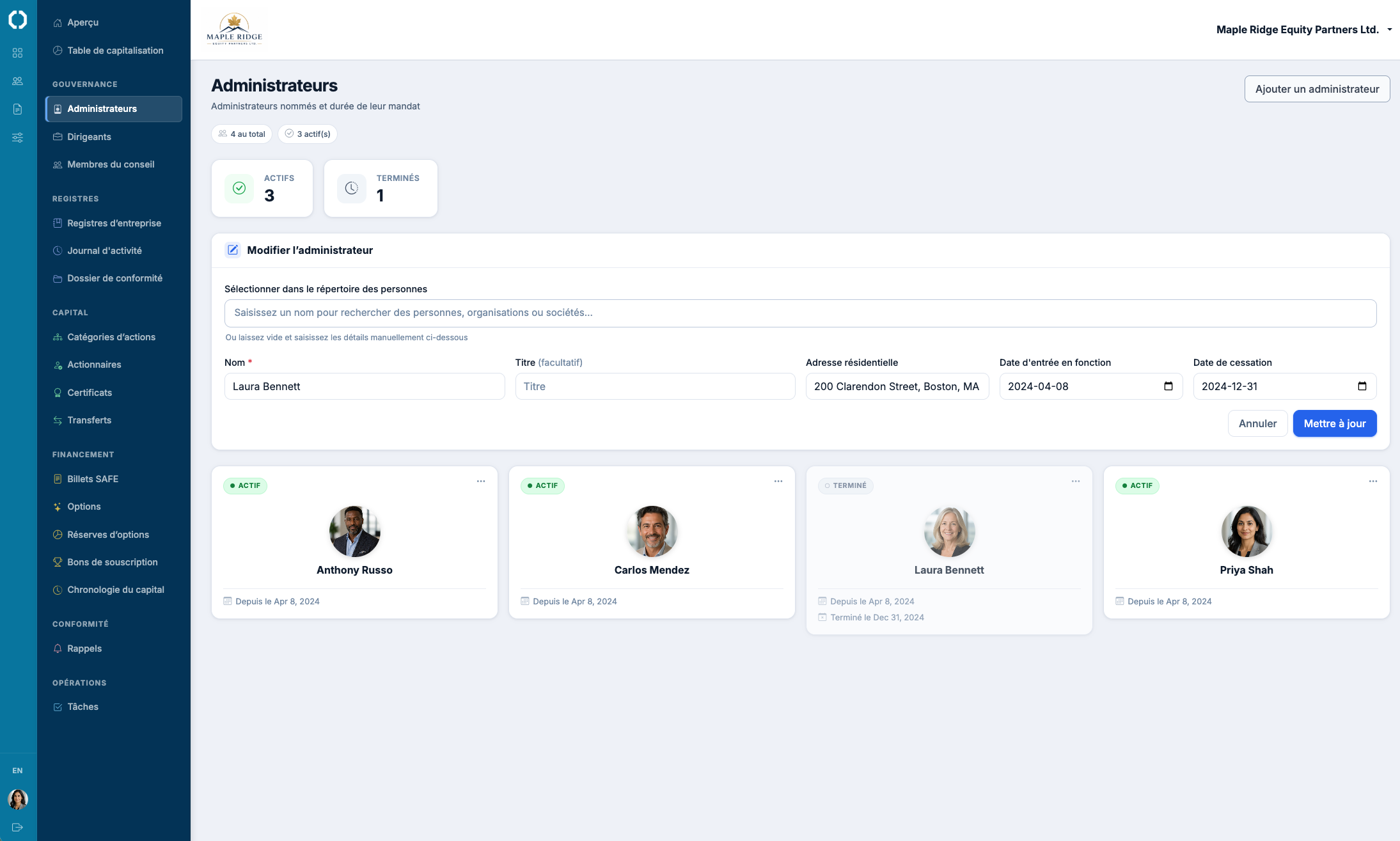 Le flux de travail « director change » dans Octelligence.