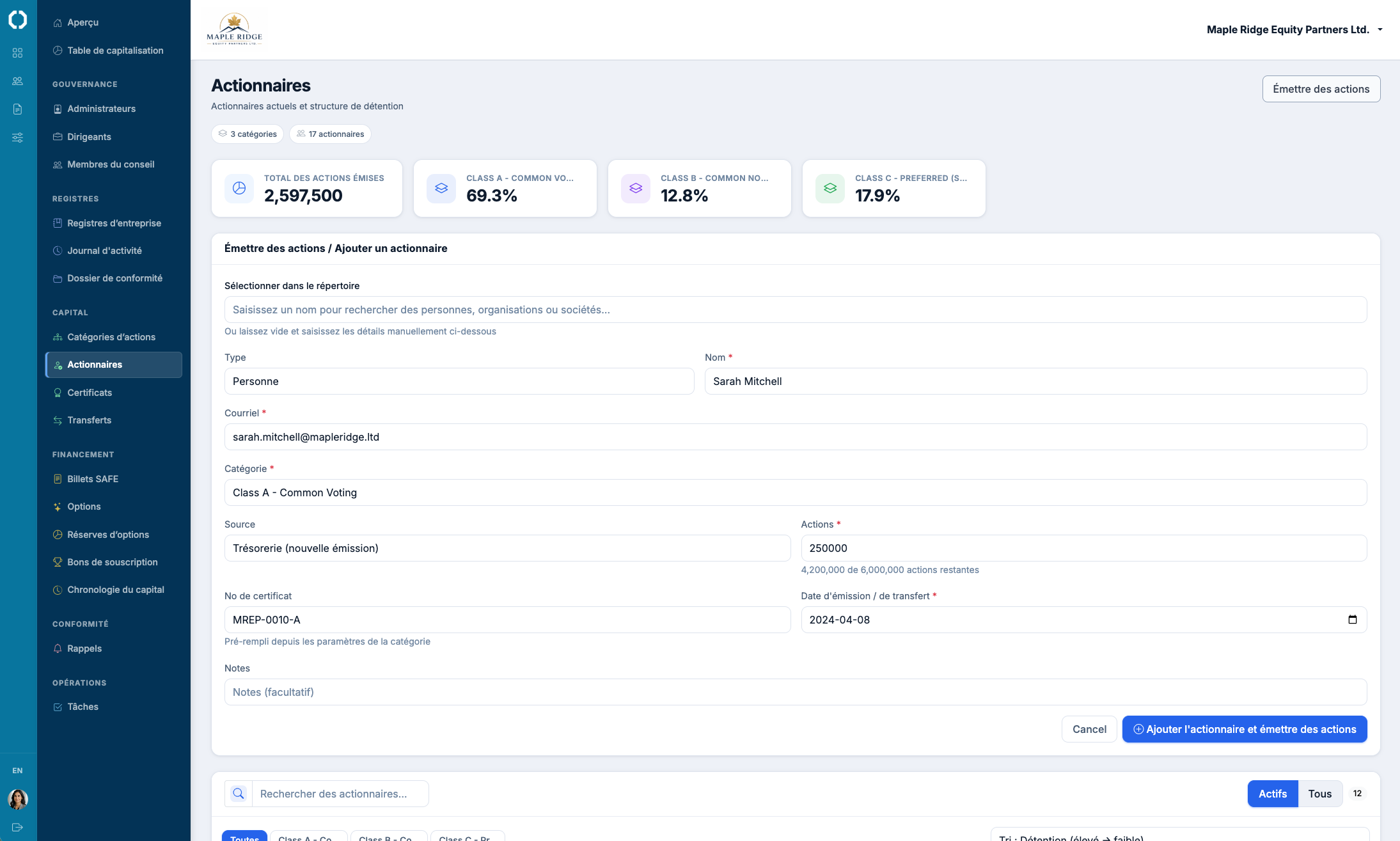 Le flux de travail « issue shares » dans Octelligence.