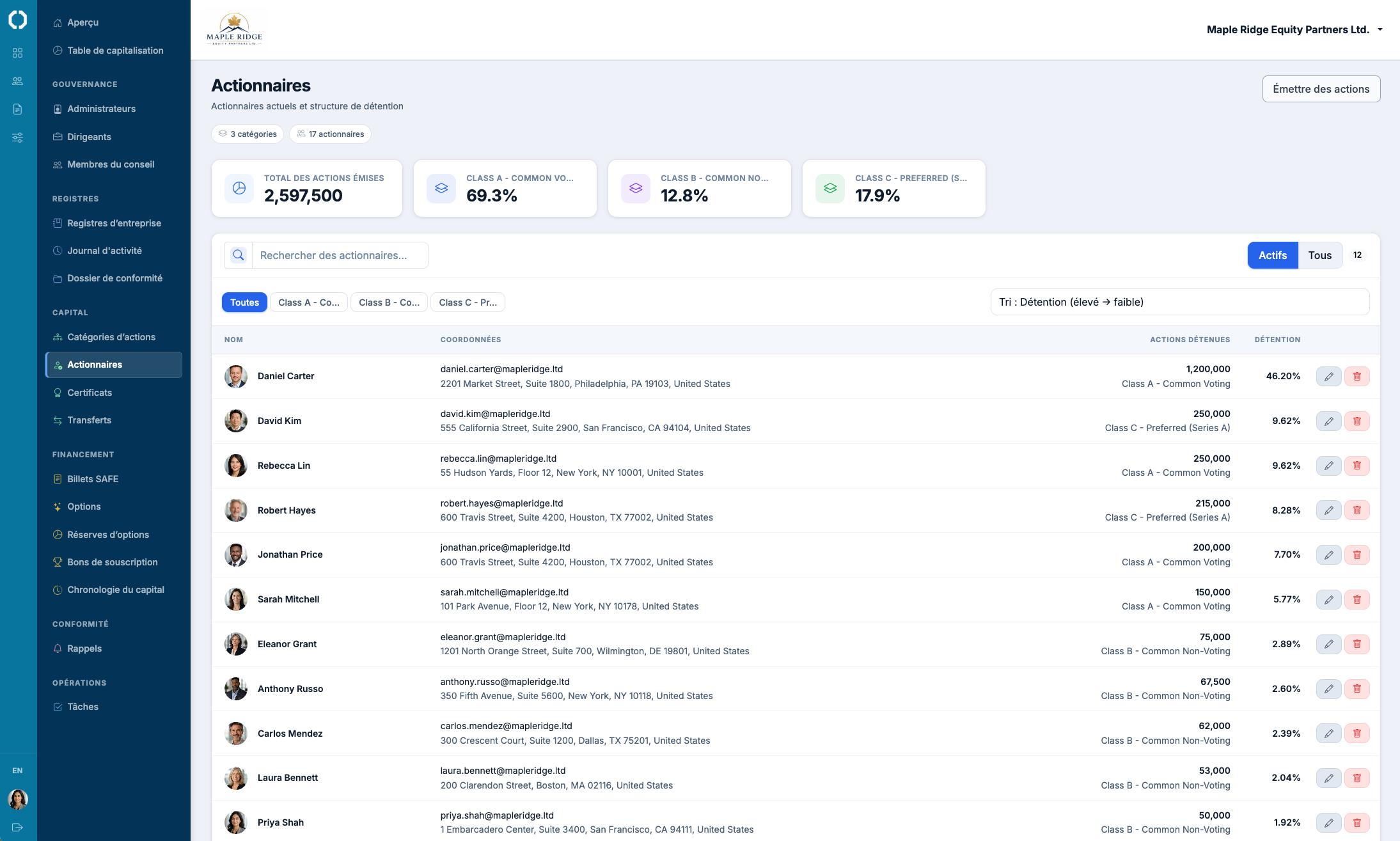Le flux de travail « share register » dans Octelligence.