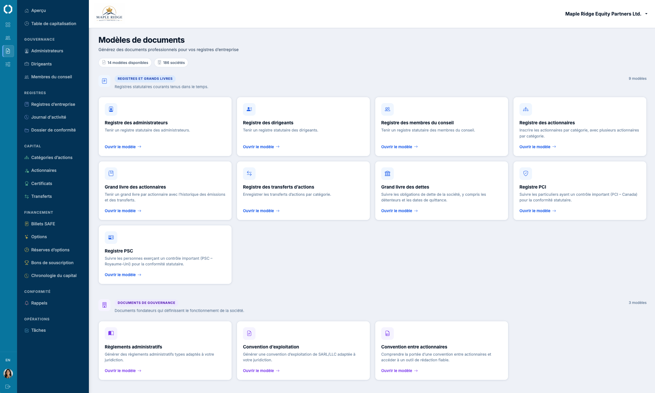 Gabarits de documents incluant les registres des administrateurs, dirigeants, actionnaires et les règlements corporatifs